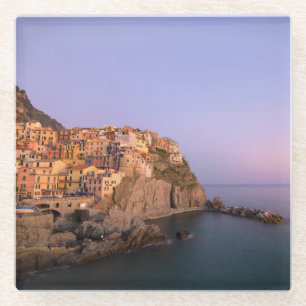 Sonnenuntergang über Manarola Dorf in Cinque Terr Glasuntersetzer