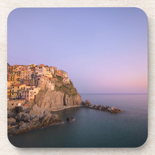 Sonnenuntergang über Manarola Dorf in Cinque Terre Getränkeuntersetzer (Vorderseite)