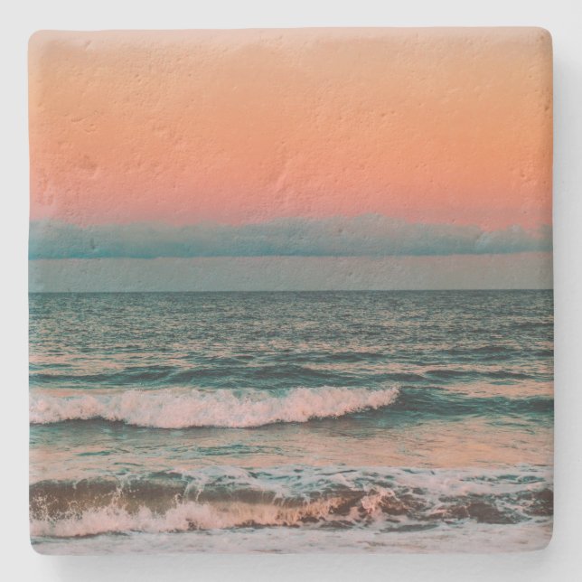 Sonnenuntergang über Meer Steinuntersetzer (Vorderseite)