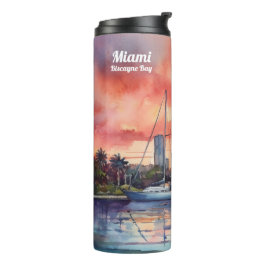 Sonnenuntergang über Miami von der Bucht von Bisca Thermosbecher