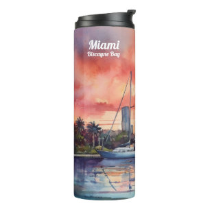 Sonnenuntergang über Miami von der Bucht von Bisca Thermosbecher