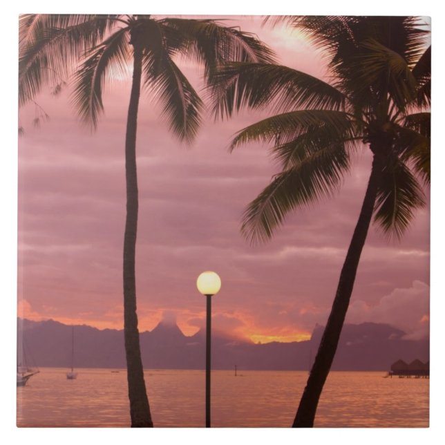 Sonnenuntergang über Moorea vom Sofitel Maeva Beac Fliese (Vorderseite)