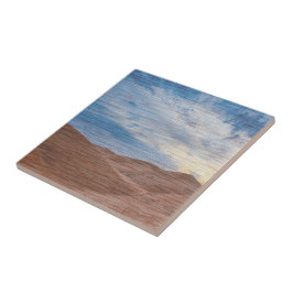 Sonnenuntergang über Sanddünen auf Holzkorn Foto Fliese