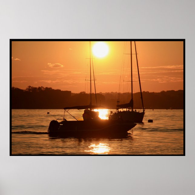 Sonnenuntergang über Segelbooten Poster (Vorne)