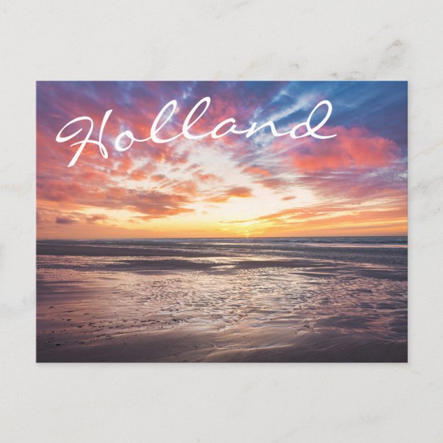 Sonnenuntergang über Strand und Meer Postkarte (Vorderseite)