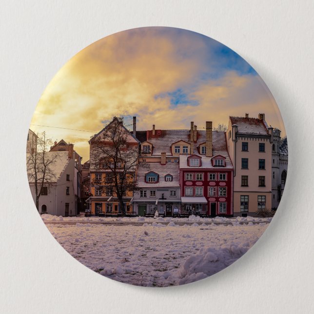 Sonnenuntergang über Straße in Riga Button (Vorderseite)