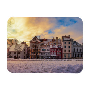 Sonnenuntergang über Straße in Riga Magnet