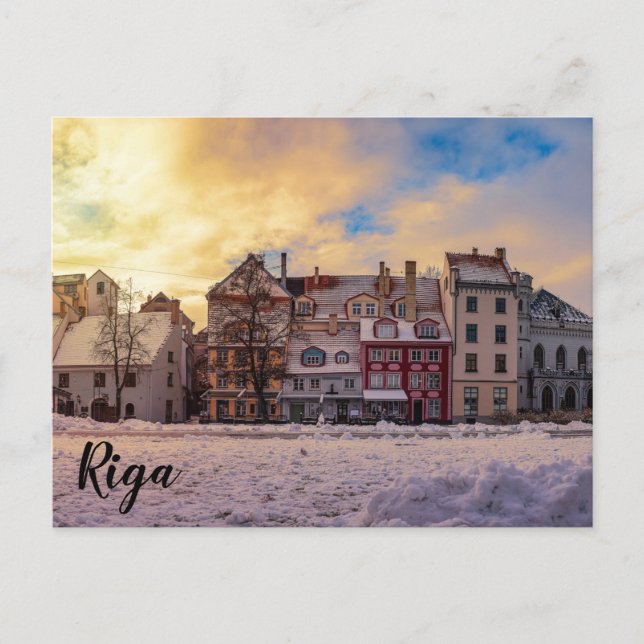 Sonnenuntergang über Straße in Riga Postkarte (Vorderseite)