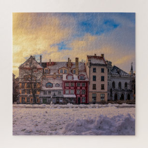 Sonnenuntergang über Straße in Riga Puzzle