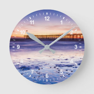 Sonnenuntergang über Ventura Pier und Strand Runde Wanduhr