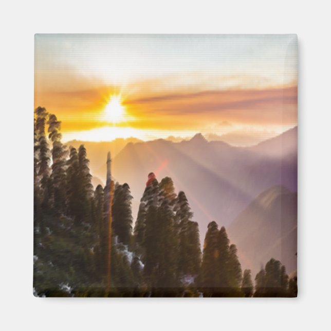 Sonnenuntergang über Wald Magnet (Vorne)