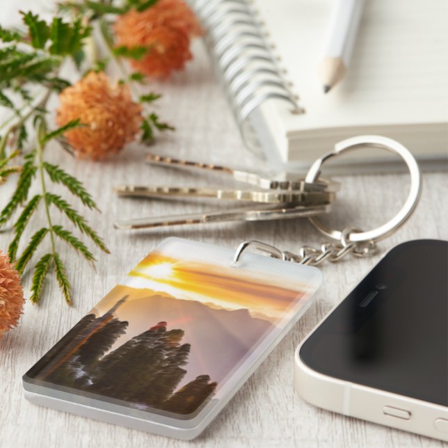 Sonnenuntergang über Wald Schlüsselanhänger (Vorderseite rechts)