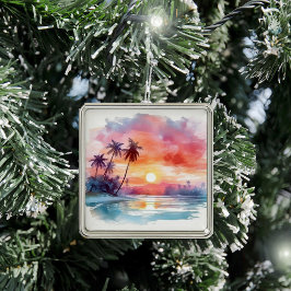 Sonnenuntergang über Water AI Ornament Aus Metall