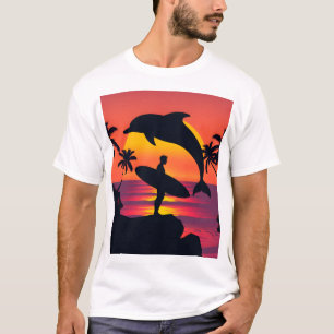 Sonnenuntergang und Dolphin Silhouette Tropischer T-Shirt