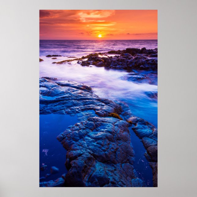 Sonnenuntergang und Gezeitenbad in Hawaii Poster (Vorne)