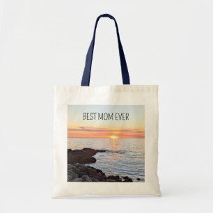 Sonnenuntergang und Ozean Foto Beste Mutter Aller  Tragetasche