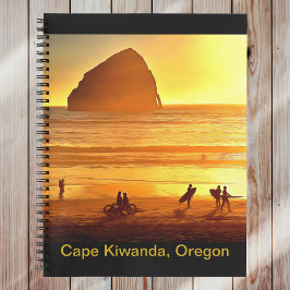 Sonnenuntergang und Radfahrer Kap Kiwanda Oregon Notizbuch