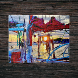 Sonnenuntergang und Segelboote im Hafenpuzzle Puzzle