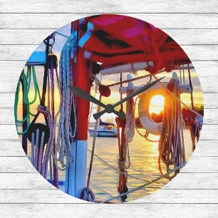 Sonnenuntergang und Segeln auf Lopez Island Clock Große Wanduhr
