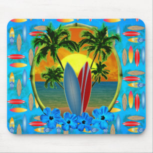 Sonnenuntergang und Surfbretter Mousepad