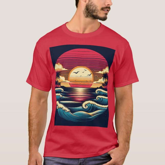 Sonnenuntergang und Waves T-Shirt (Vorderseite)