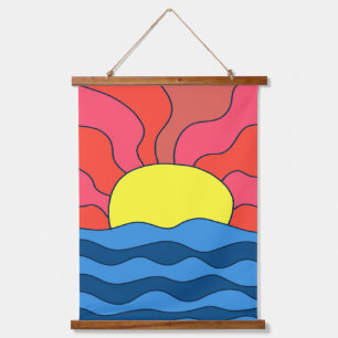 Sonnenuntergang und Waves Wandteppich Mit Holzrahmen