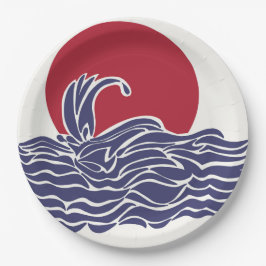 Sonnenuntergang und Wellen im Roten, Weißen und Bl Pappteller