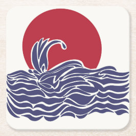 Sonnenuntergang und Wellen im Roten, Weißen und Bl Rechteckiger Pappuntersetzer