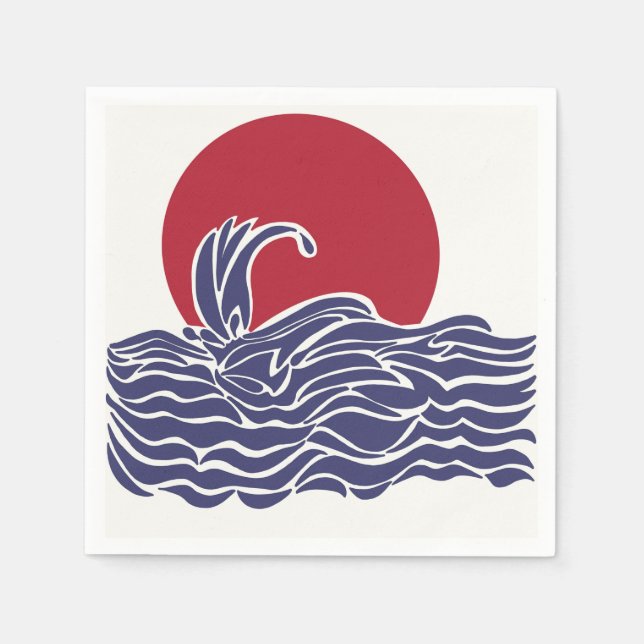 Sonnenuntergang und Wellen im Roten, Weißen und Bl Serviette (Vorderseite)