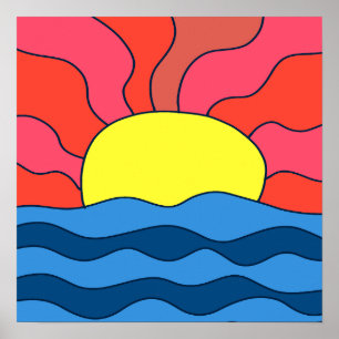 Sonnenuntergang und Wellen Poster