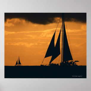 Sonnenuntergang und Yacht 2 Poster