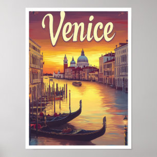 Sonnenuntergang Venedig Italien Vintage Reise Poster