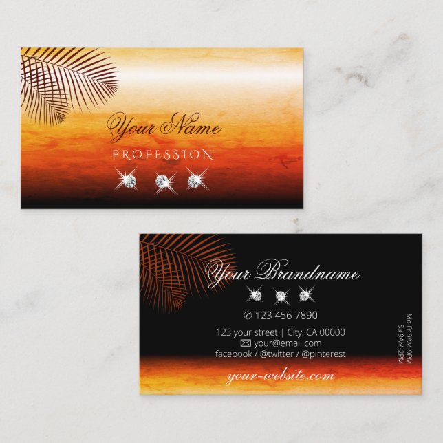 Sonnenuntergang Wasserfarben Palm Blätter Diamonds Visitenkarte (Vorne/Hinten)
