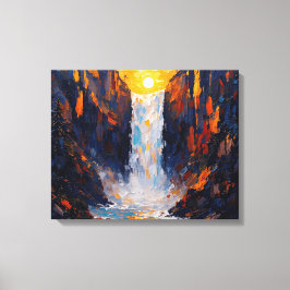 Sonnenuntergang Waterfall Premium Wrapped Canvas W Leinwanddruck