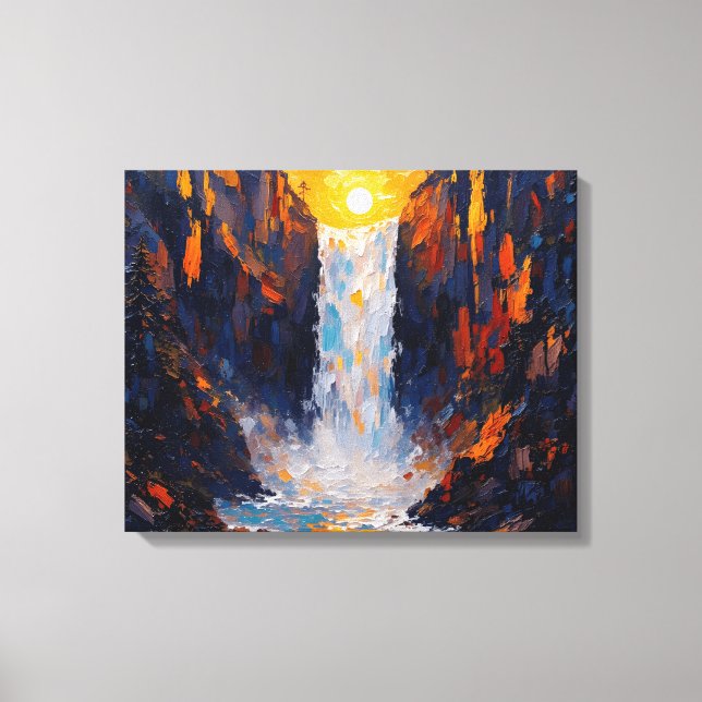 Sonnenuntergang Waterfall Premium Wrapped Canvas W Leinwanddruck (Vorderseite)