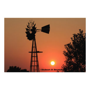 Sonnenuntergang-Windmühlen-Foto-Erweiterung Kansas Fotodruck