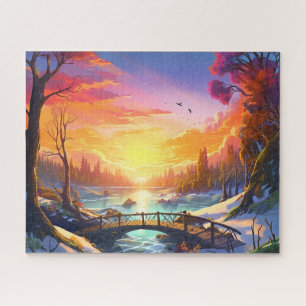 Sonnenuntergang Winterschnee Natur farbenfrohe Pri Puzzle