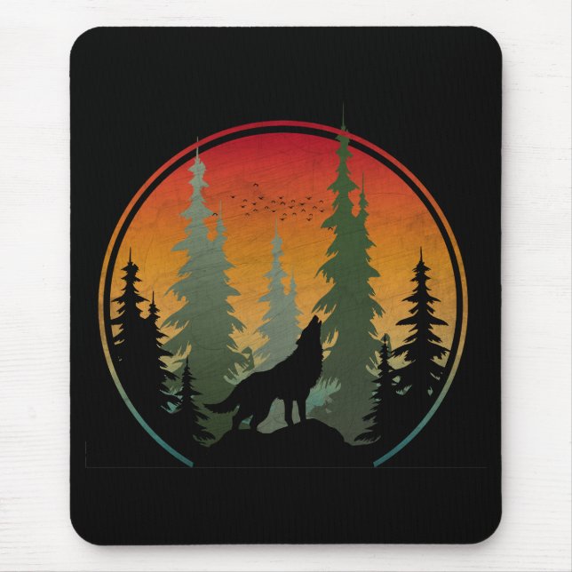 Sonnenuntergang Wolf Naturlandschaft Mousepad (Vorne)