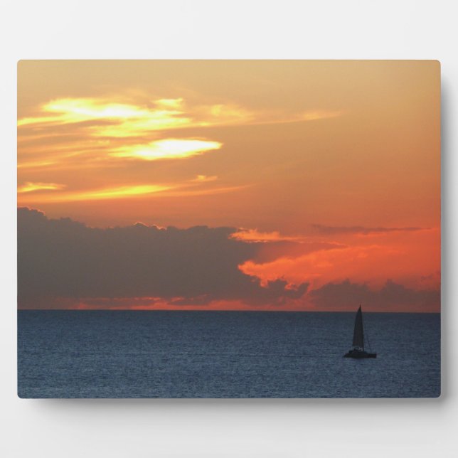 Sonnenuntergang Wolken und Segelboot Seascape Fotoplatte (Vorderseite)