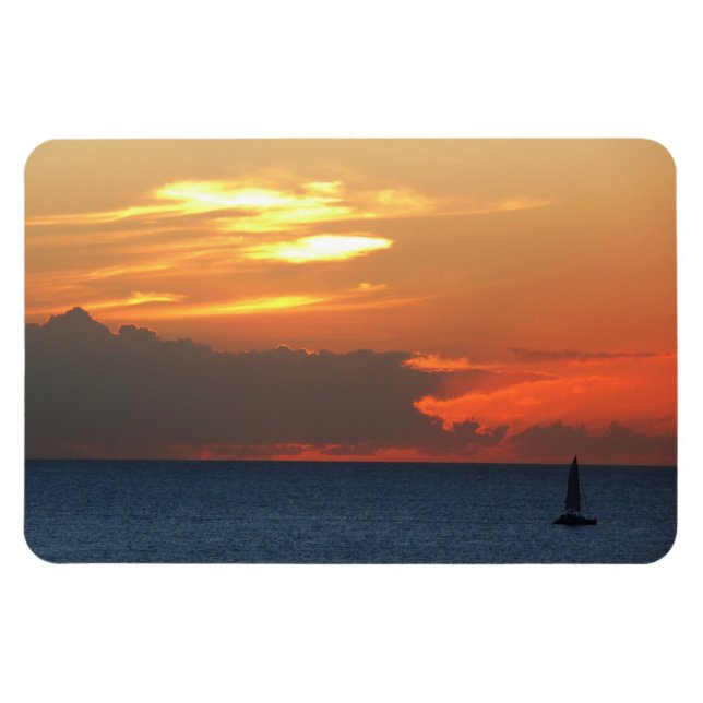 Sonnenuntergang Wolken und Segelboot Seascape Magnet (Horizontal)