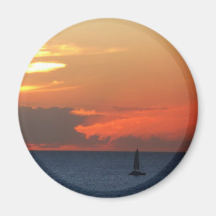 Sonnenuntergang Wolken und Segelboot Seascape Magnet