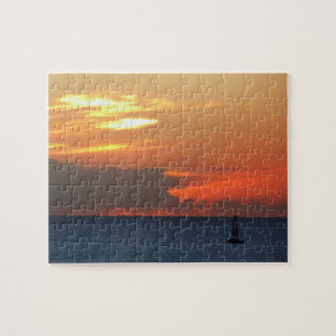 Sonnenuntergang Wolken und Segelboot Seascape Puzzle