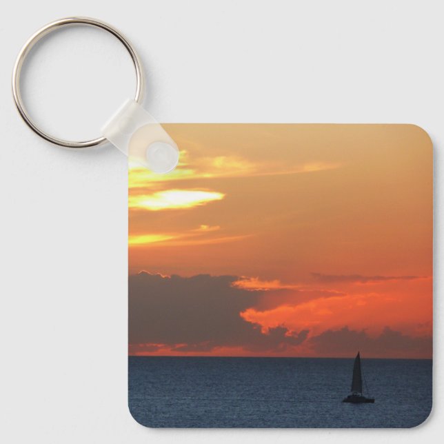 Sonnenuntergang Wolken und Segelboot Seascape Schlüsselanhänger (Vorderseite)