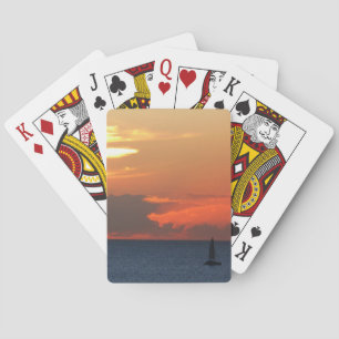 Sonnenuntergang Wolken und Segelboot Seascape Spielkarten