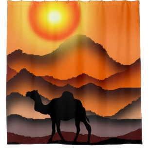 Sonnenuntergang Wüste Kamel Duschvorhang