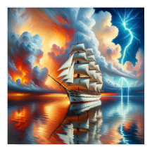 Sonnenuntergang-Yacht-Reflexionsposter