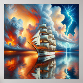 Sonnenuntergang-Yacht-Reflexionsposter Poster