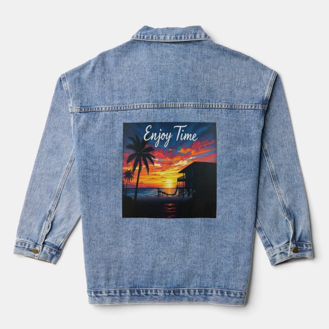 Sonnenuntergang: Zeit am Strand geniessen Jeansjacke (Rückseite)