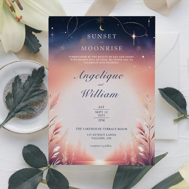 Sonnenuntergang zur Hochzeitsfeier Einladung (Celestial theme wedding invitation)