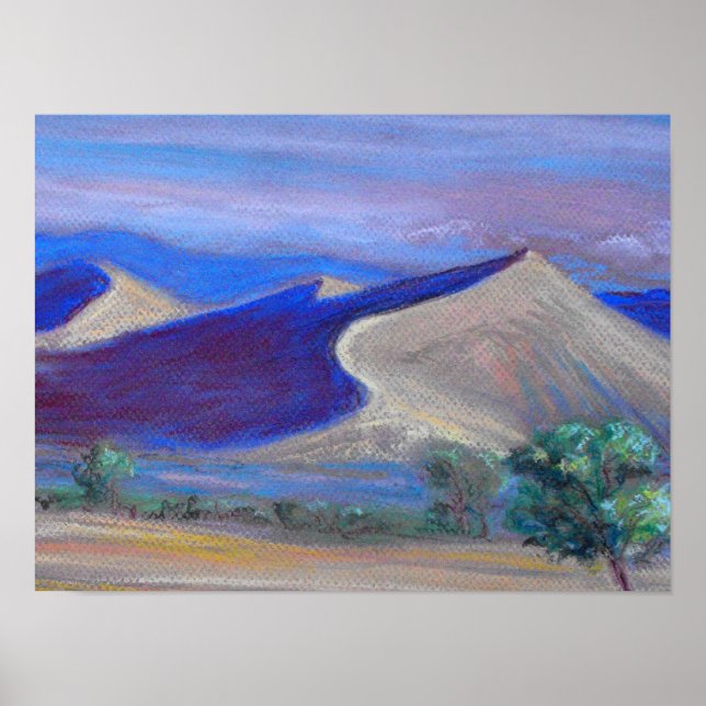 Sonnenuntergänge, Ferngebirge und Bäume Poster (Vorne)